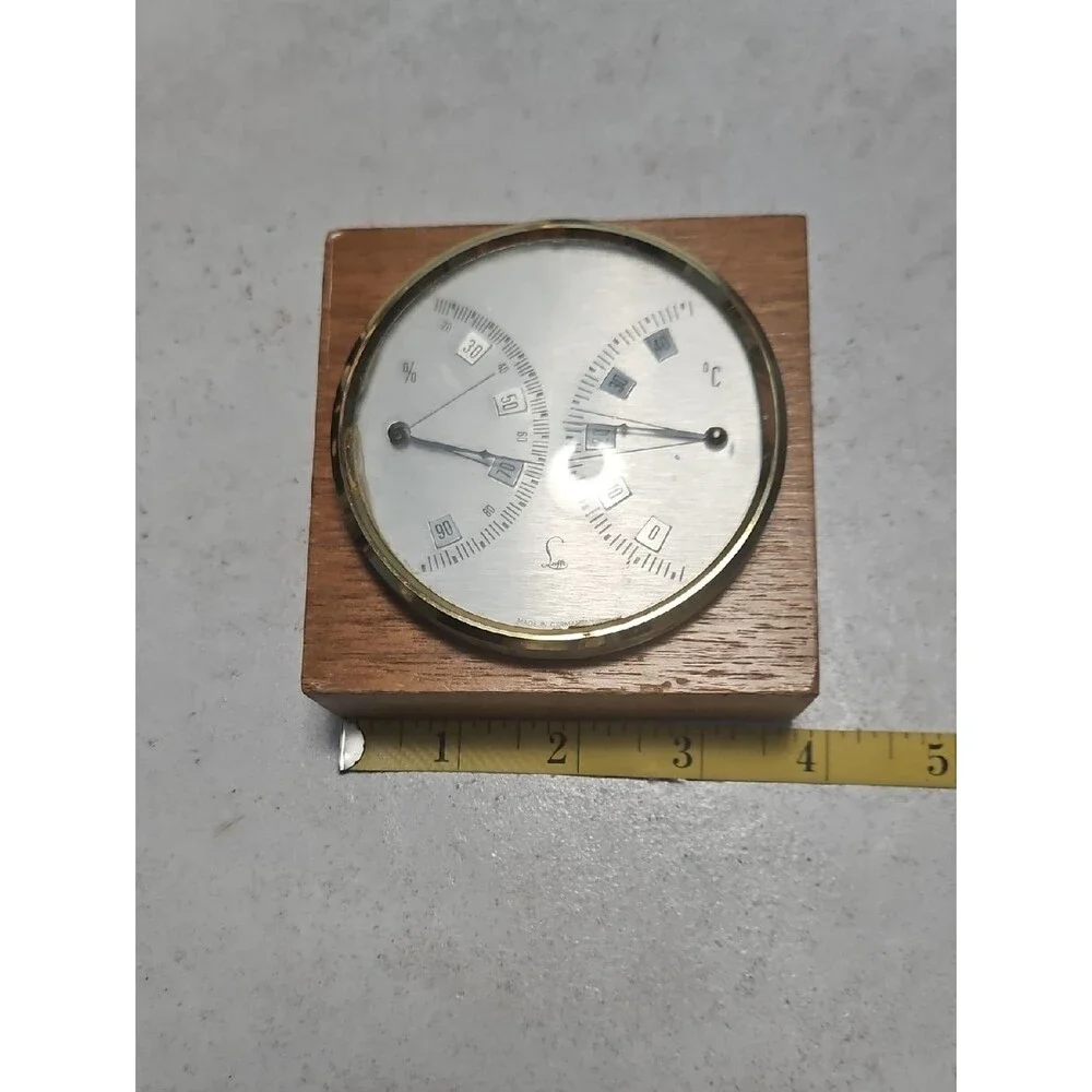 Lufft Vintage Wooden Brass Accent Hygrometer and Thermometer